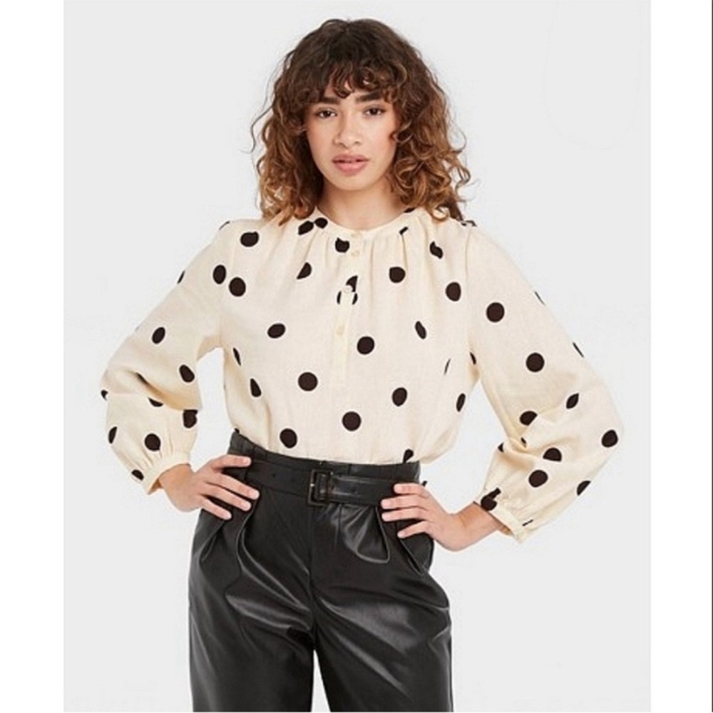 Who What Wear Black Polka Dot Blouse